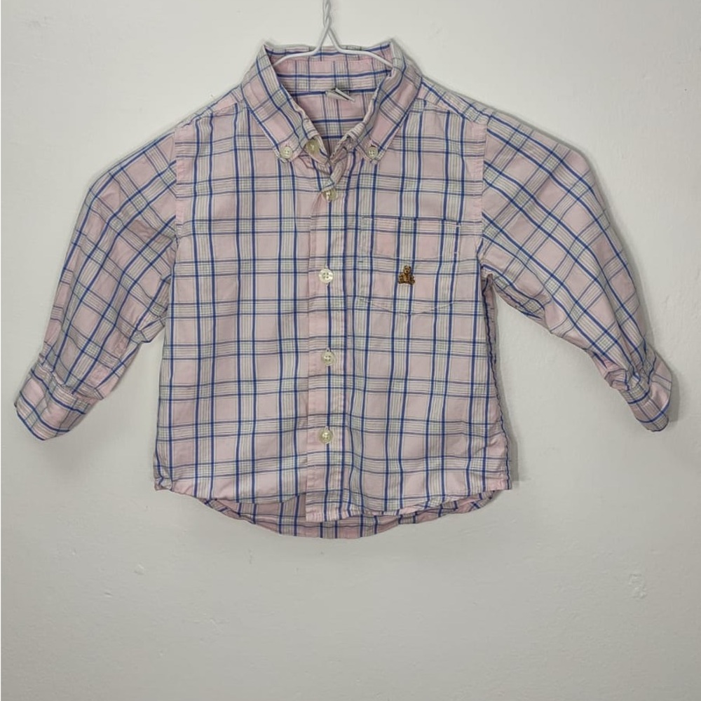 GAP Kids Pink and Blue Plaid Button Down Shirt